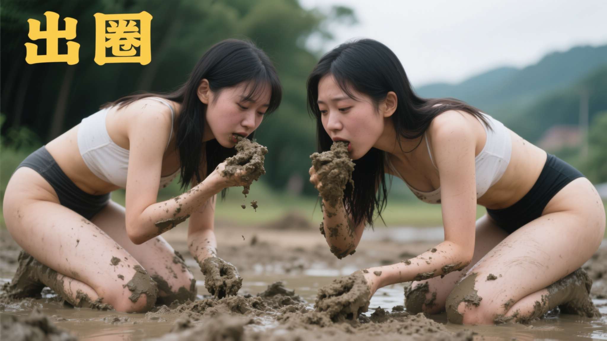 闺蜜让我吃了一脸泥 动图 湖边有两位好可怕的＂腰精＂